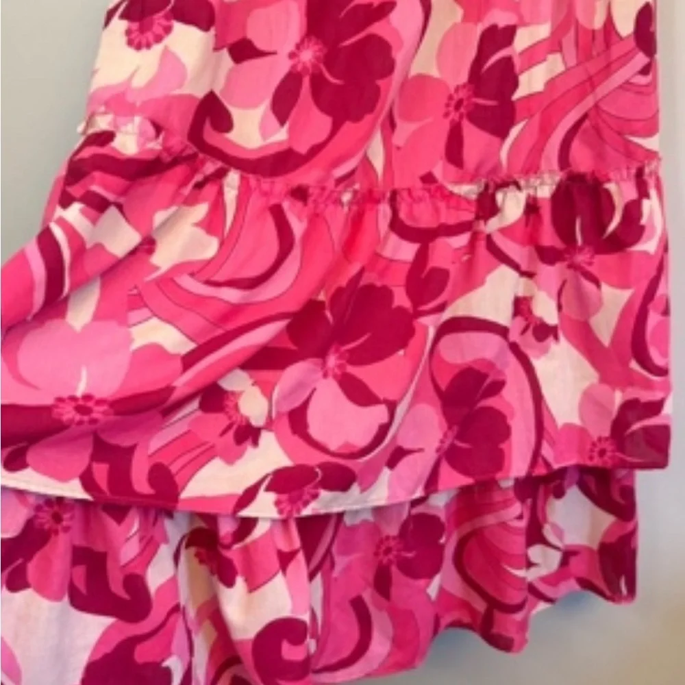 Pink Floral Maxi Skirt with Tiered Ruffle Hem